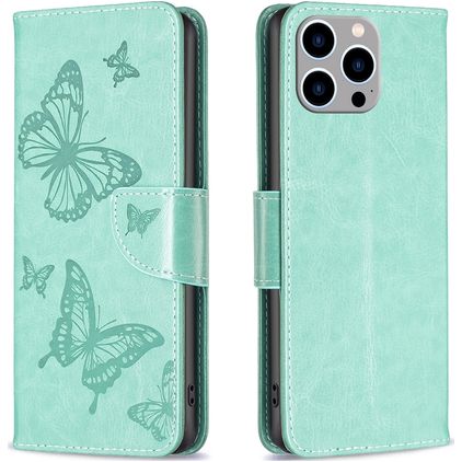 Mobigear Butterfly iPhone 15 Pro Max Hülle Klapphülle Geldbörse - Grün