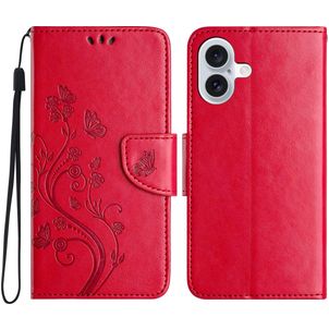 Mobigear Flowers iPhone 16 Hülle Klapphülle Geldbörse - Rot