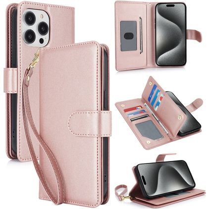 Mobigear Wallet iPhone 15 Pro Hülle Klapphülle Geldbörse - Roségold