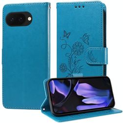 Mobigear Flowers Google Pixel 9a Hülle Klapphülle Geldbörse - Blau