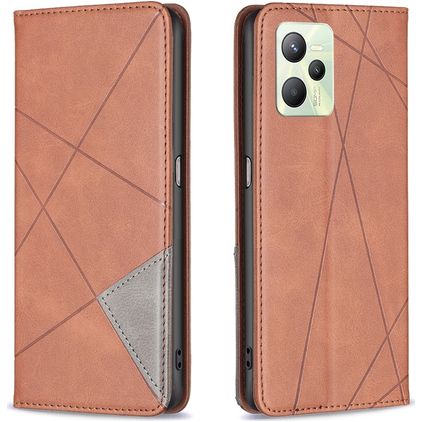 Mobigear Rhombus Slim Realme C35 Hülle Klapphülle - Braun