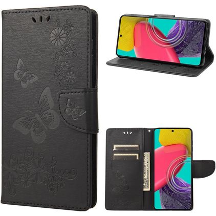 Mobigear Butterfly Samsung Galaxy M53 Klapphülle Portemonnaie - Schwarz