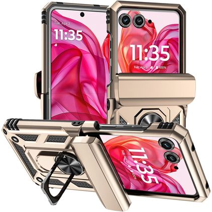 Mobigear Armor Ring Motorola Razr 50 Hülle Hardcase Backcover Stoßfest mit Ringhalter - Gold