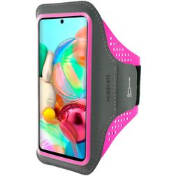 Mobiparts Comfort Fit Handyhalterung Joggen Samsung Galaxy A71 Sporthülle Neopren Sportarmband - Neon Pink