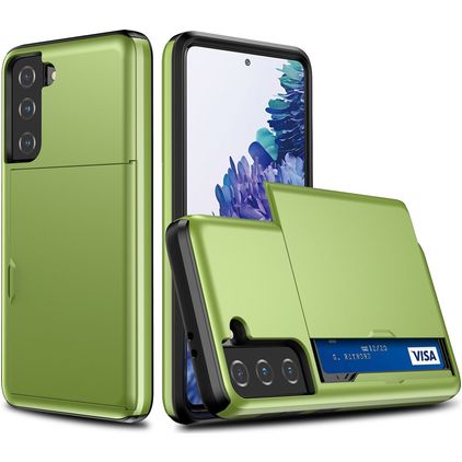 Mobigear Card Samsung Galaxy S21 Plus Hülle Hardcase Backcover Stoßfest mit Kartenhalter - Grün