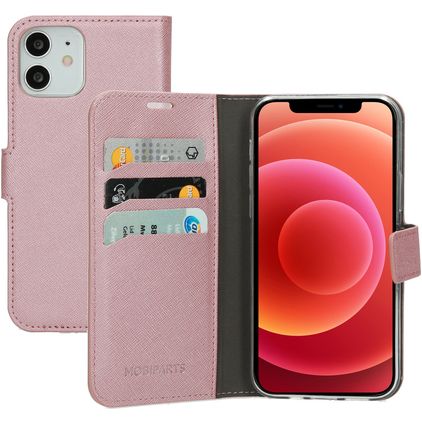Mobiparts Saffiano Wallet iPhone 12 Hülle Klapphülle Geldbörse - Pink