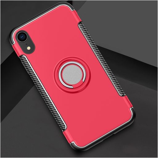 Mobigear Armor Ring iPhone XR Hülle Hardcase Backcover Stoßfest mit Ringhalter - Rot