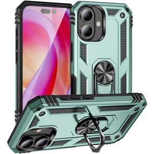 Mobigear Armor Ring iPhone 16 Hülle Hardcase Backcover Stoßfest mit Ringhalter - Grün