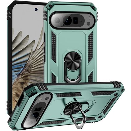 Mobigear Armor Ring Google Pixel 9 Pro XL Hülle Hardcase Backcover Stoßfest mit Ringhalter - Grün