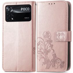 Mobigear Clover POCO X4 Pro 5G Hülle Klapphülle Geldbörse - Roségold