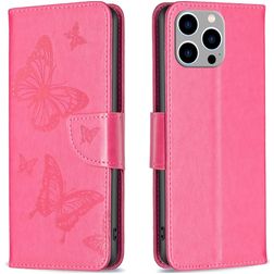 Mobigear Butterfly iPhone 15 Pro Max Hülle Klapphülle Geldbörse - Magenta