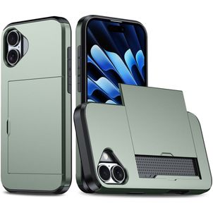 Mobigear Card iPhone 16 Plus Hülle Hardcase Backcover Stoßfest mit Kartenhalter - Grün