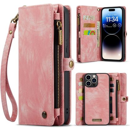 Caseme 008 iPhone 15 Pro Hülle Abnehmbare 2in1 Klapphülle Geldbörse - Pink