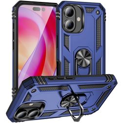 Mobigear Armor Ring iPhone 16 Hülle Hardcase Backcover Stoßfest mit Ringhalter - Blau
