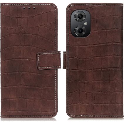 Mobigear Croco POCO M5 Hülle Klapphülle Geldbörse - Braun