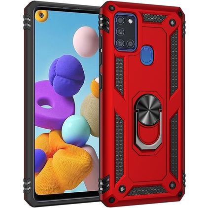 Mobigear Armor Ring Samsung Galaxy A21s Hardcase Backcover Shockproof mit Ringhalter - Rot