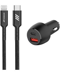 Mobigear Essentials Dual USB / USB-C Auto Ladegerät Apple Lightning 1 Meter Power Delivery 48W - Schwarz