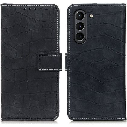 Mobigear Croco Samsung Galaxy S21 FE Hülle Klapphülle Geldbörse - Schwarz
