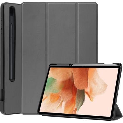 Mobigear Tri-Fold Gel Samsung Galaxy Tab S7 FE TPU / Kunstleder Klapphülle + Stylus-Halter - Grau