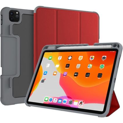 Mutural Tri-Fold Tough iPad Pro 11 Zoll (2021) Hülle Klapphülle + Stifthalter - Schwarz / Rot