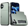 Mobigear Card iPhone 16 Hülle Hardcase Backcover Stoßfest mit Kartenhalter - Grün