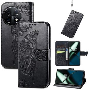 Mobigear Butterfly OnePlus 11 Hülle Klapphülle Geldbörse - Schwarz