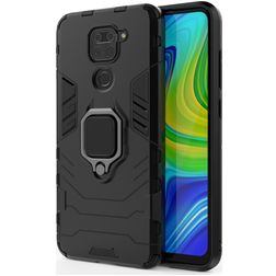 Mobigear Armor Ring Xiaomi Redmi Note 9 Hülle Hardcase Backcover Stoßfest mit Ringhalter - Schwarz