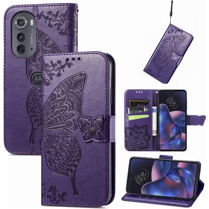 Mobigear Butterfly Motorola Edge (2022) Hülle Klapphülle Geldbörse - Lila