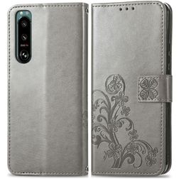 Mobigear Clover Sony Xperia 5 IV Hülle Klapphülle Geldbörse - Grau