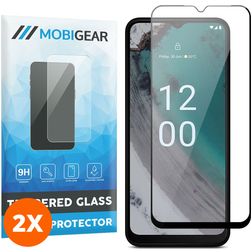Mobigear Premium Nokia C32 Panzerglas Gehärtetes Glas Displayschutz - Hüllenfreundlich - Schwarz (2er Pack)