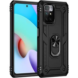Mobigear Armor Ring Xiaomi Redmi 10 4G Hülle Hardcase Backcover Stoßfest mit Ringhalter - Schwarz