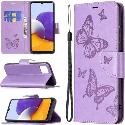 Mobigear Butterfly Samsung Galaxy A22 5G Klapphülle Portemonnaie - Lila
