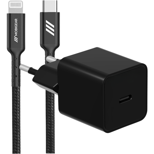 Mobigear Essentials Single USB-C Ladegerät Apple Lightning 1 Meter Power Delivery 20W - Schwarz