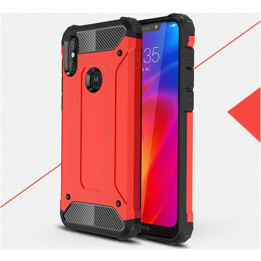 Mobigear Outdoor Motorola One Power Hülle Hardcase Backcover Stoßfest - Rot