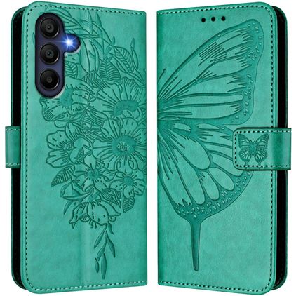Mobigear Flowers Samsung Galaxy A17 Hülle Klapphülle Geldbörse - Grün