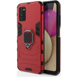 Mobigear Armor Ring Samsung Galaxy A03s Hülle Hardcase Backcover Stoßfest mit Ringhalter - Rot