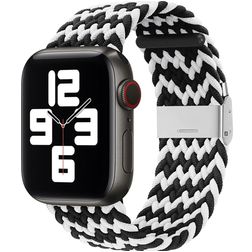 Mobigear Braided Nylon Apple Watch Armband Klappschließe - 49/46/45/44 mm - Schwarz / Weiß