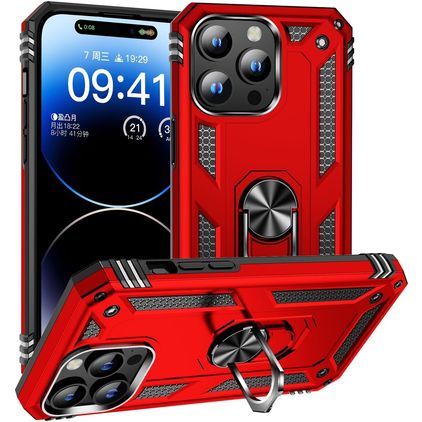 Mobigear Armor Ring iPhone 16 Pro Hülle Hardcase Backcover Stoßfest mit Ringhalter - Rot
