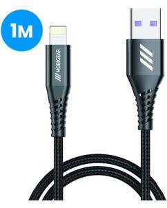 Mobigear Nylon USB-A auf Apple Lightning Kabel MFI 1 m - Schwarz