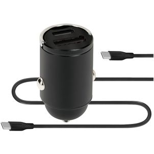 Mobiparts Car Charger Dual USB / USB-C Auto Ladegerät USB-C 1 Meter Fast Charge 30W 3A - Schwarz