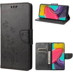 Mobigear Flowers Samsung Galaxy M53 Hülle Klapphülle Geldbörse - Schwarz