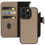 Mobiparts iPhone 15 Pro MagSafe Hülle Echtes Leder Abnehmbare 2in1 Klapphülle Geldbörse - Taupe