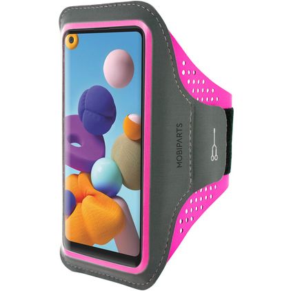 Mobiparts Comfort Fit Handyhalterung Joggen Samsung Galaxy A21s Sporthülle Neopren Sportarmband - Neon Pink