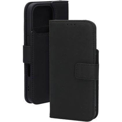 Mobiparts Wallet iPhone 16 Pro MagSafe Hülle Echtes Leder Klapphülle Geldbörse - Schwarz