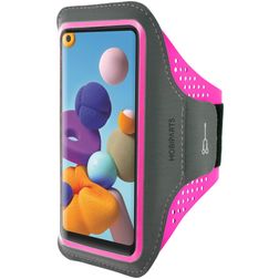 Mobiparts Comfort Fit Handyhalterung Joggen Samsung Galaxy A21s Sporthülle Neopren Sportarmband - Neon Pink