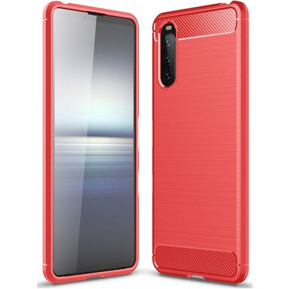 Mobigear Brushed Slim Sony Xperia 10 III Hülle Flexibles TPU Backcover - Rot