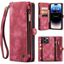Caseme 008 iPhone 15 Pro Hülle Abnehmbare 2in1 Klapphülle Geldbörse - Rot