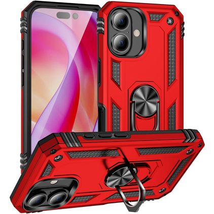 Mobigear Armor Ring iPhone 16 Hülle Hardcase Backcover Stoßfest mit Ringhalter - Rot
