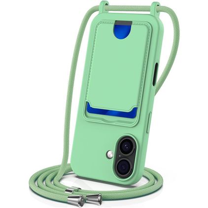 Mobigear Lanyard Card iPhone 17 Silikon Handykette mit Kartenhalter - Grün