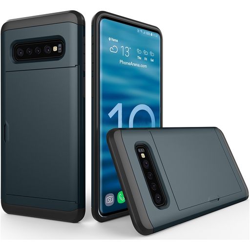 Mobigear Card Samsung Galaxy S10 Hülle Hardcase Backcover Stoßfest mit Kartenhalter - Marineblau